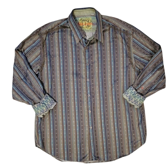 Robert Graham Men 3XL Flip Cuff Button Up Long Sleeve Shirt Stripes Embroidered - Picture 10 of 11